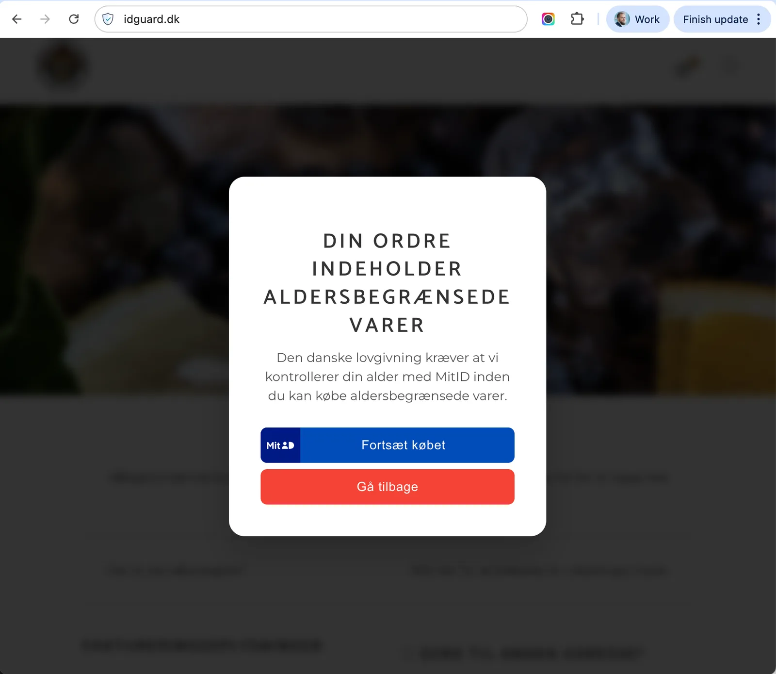 Alderskontrol WooCommerce plugin - Elegant popup til MitID aldersverificering i checkout