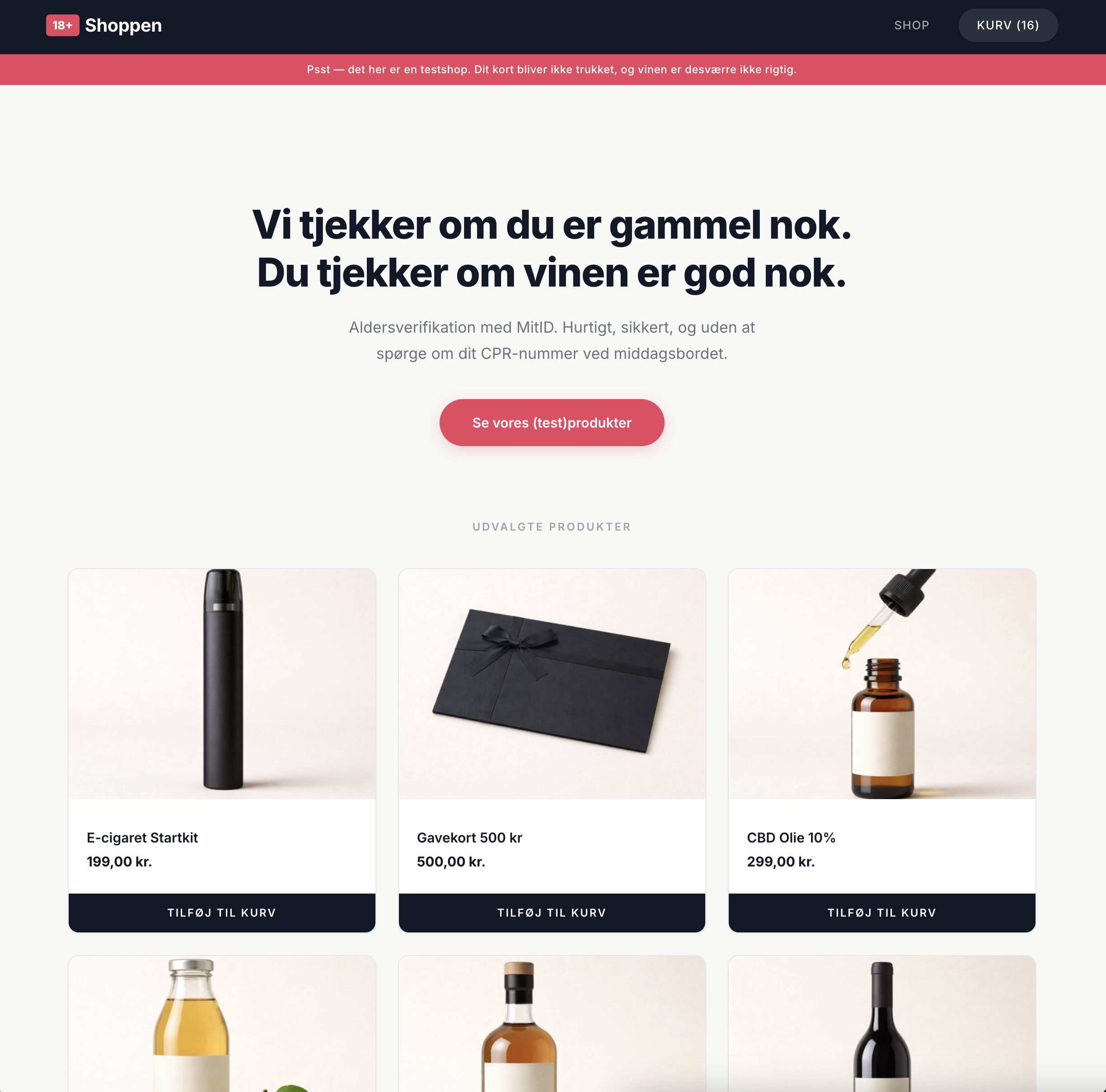 IDguard testshop - 18+ Shoppen med aldersverificering via MitID