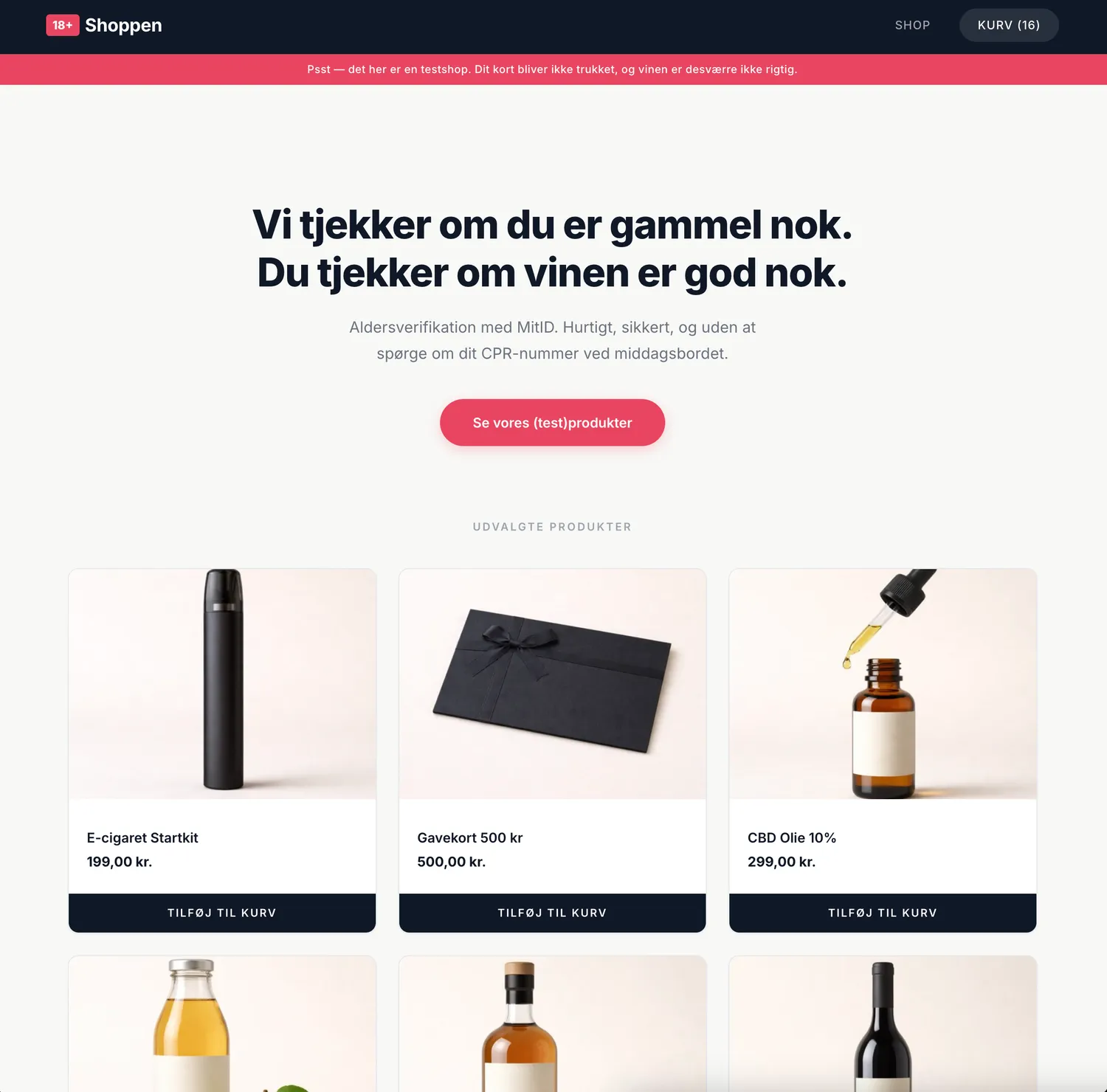 IDguard testshop - 18+ Shoppen med aldersverificering via MitID